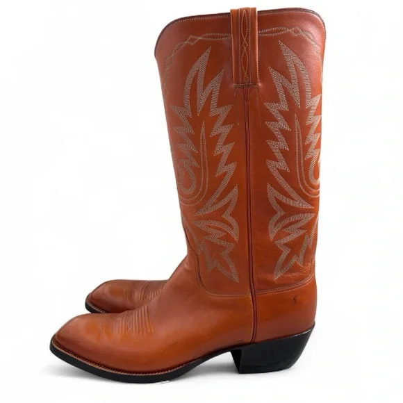 Men’s Little’s Boot Company Handmade Western Boots - Orange/Cognac Leather - Picture 4 of 12